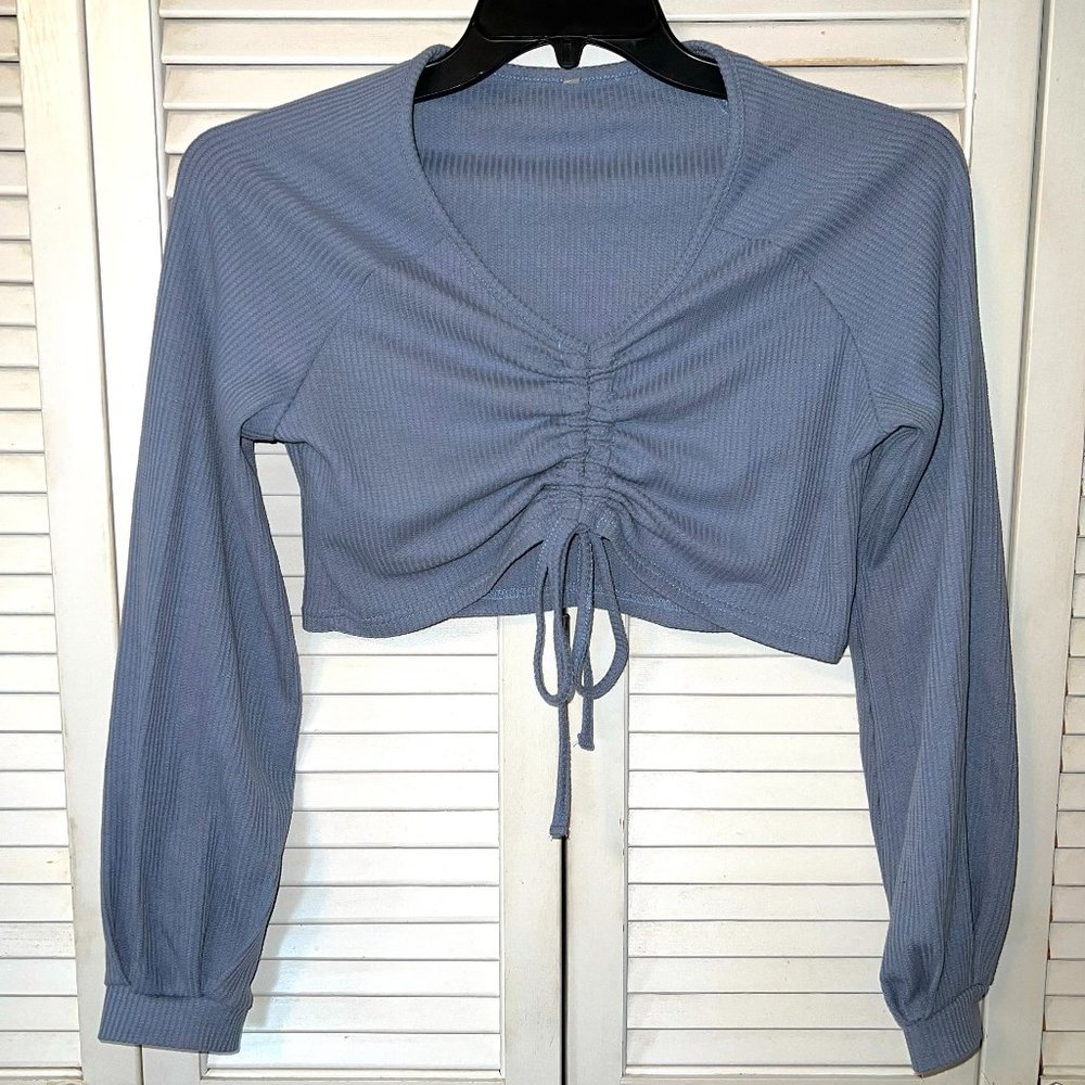 Drawstring Blue Crop Top